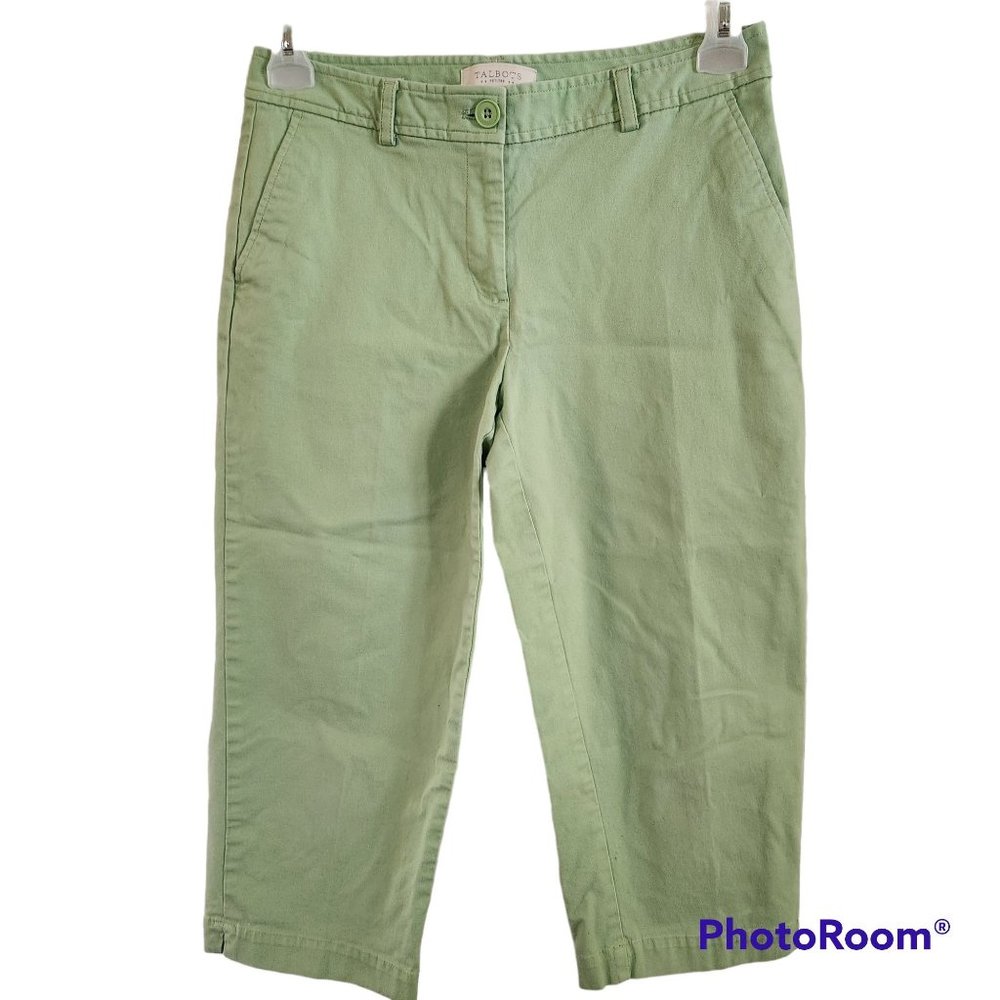 Talbots Signature Crop Capri Size 6P Pants Stretch Green Pockets Zip Close
